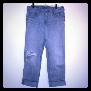 True Religion boyfriend roll-up distressed jeans